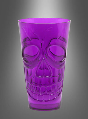 Das Halloween-Trinkglas mit Totenkopf ist ein durchscheinendes, violettes Glas mit einem eingeprägten Totenkopf-Motiv und eignet sich daher perfekt als Dekoration für Ihre nächste Halloween-Party.