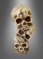 Drei „Totenkopf Säule 34 cm Deko“-Totenköpfe, vertikal übereinander angeordnet vor einem grau verlaufenden Hintergrund.