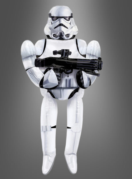 Lebensgroßer Stormtrooper (83 x 177 cm) als Folienballon, abgebildet vor einem grauen Hintergrund mit Farbverlauf.