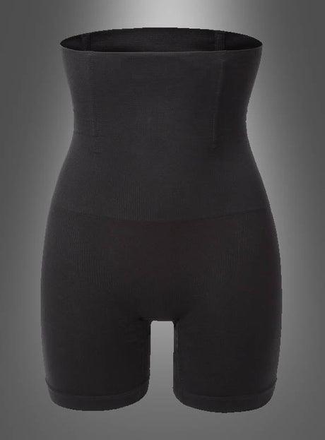 Shapewear „Bauchweg“ – Mieder-Unterwäsche: hoch taillierte, schwarze, figurformende Shapewear-Shorts auf grauem Hintergrund mit Farbverlauf, die Ihre Figur formen und stützen.