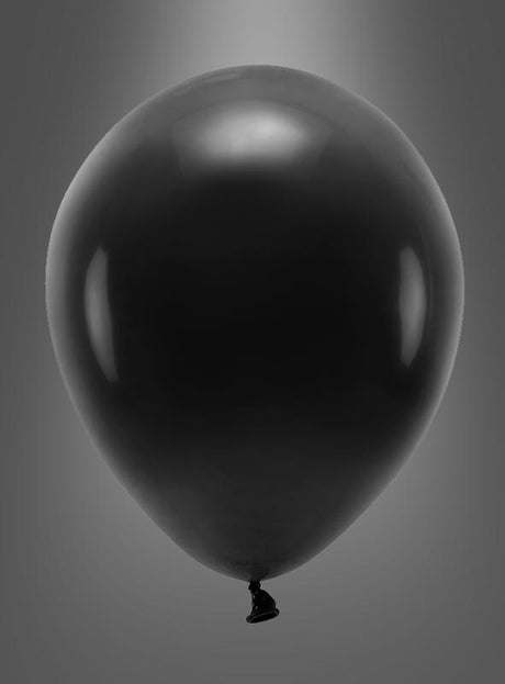 Ein einzelner schwarzer, biologisch abbaubarer Luftballon von „Luftballons Partydeko“ schwebt vor einem einfarbigen grauen Hintergrund mit Farbverlauf und eignet sich somit perfekt als Dekoration für jede Geburtstagsfeier.