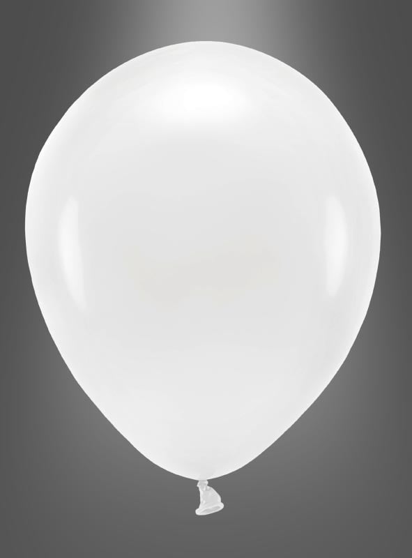 Ein einzelner, biologisch abbaubarer Luftballon „Partydeko“ in Weiß ist aufgeblasen und schwebt vor einem einfarbigen, dunkelgrauen Hintergrund mit Farbverlauf. Dieser umweltfreundliche Luftballon eignet sich perfekt für Geburtstagsfeiern oder festliche Dekorationen und ist aus biologisch abbaubarem Material gefertigt, um Ihre Festdekoration nachhaltig zu bereichern.