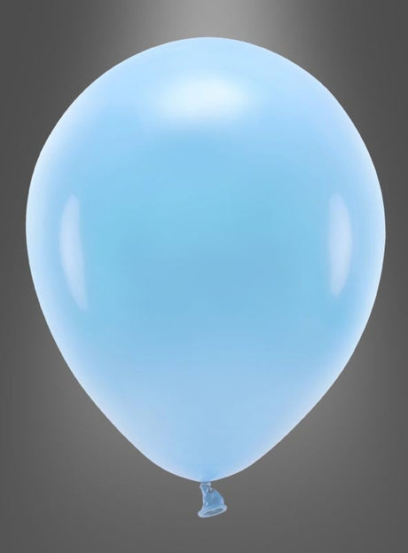 Ein einzelner aufgeblasener blauer Luftballon „Partydeko – biologisch abbaubar“ ist vor einem schlichten grauen Hintergrund abgebildet und eignet sich somit perfekt als umweltfreundliche Partydeko.