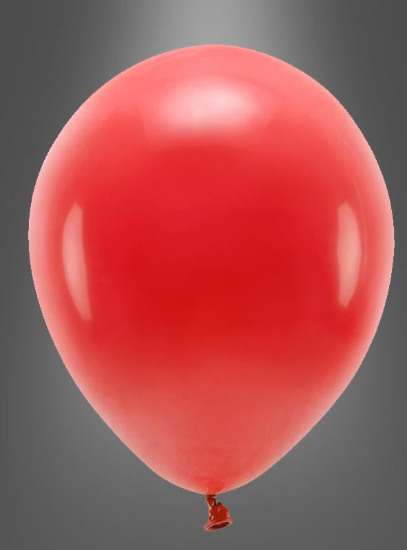 Ein vollständig aufgeblasener, biologisch abbaubarer Luftballon von „Luftballons Partydeko“ in leuchtendem Rot, vor einem grauen Hintergrund mit Farbverlauf und unten zusammengebunden, eignet sich ideal für jeden Luftballon-Geburtstag und besteht aus biologisch abbaubaren Materialien.