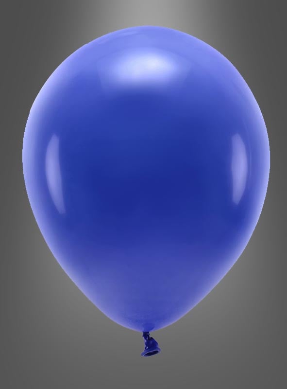 Ein einzelner blauer Luftballon „Partydeko“ – biologisch abbaubar, perfekt für Partydekorationen oder als Luftballon zum Geburtstag – ist aufgeblasen und schwebt vor einem schlichten grauen Hintergrund. Dieser Luftballon ist biologisch abbaubar und somit eine festliche und umweltfreundliche Wahl.