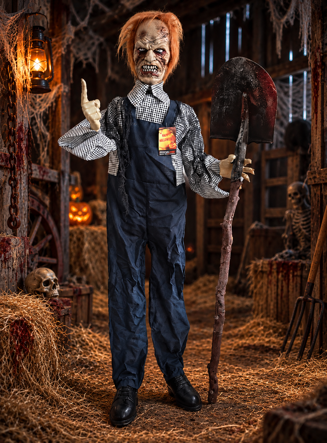 Zombie Totengräber mit Schaufel 160cm animiert