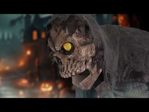 Riesiges Skelett mit Kürbis 210cm Animatronics
