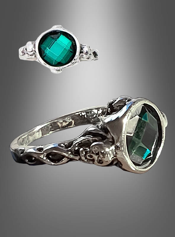 Silberner Ring mit grünem Edelstein bei » Kostümpalast