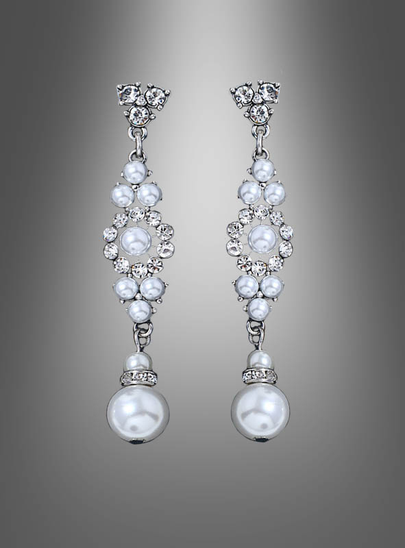 Hängende Ohrringe silbern mit Perlen bei » Kostümpalast