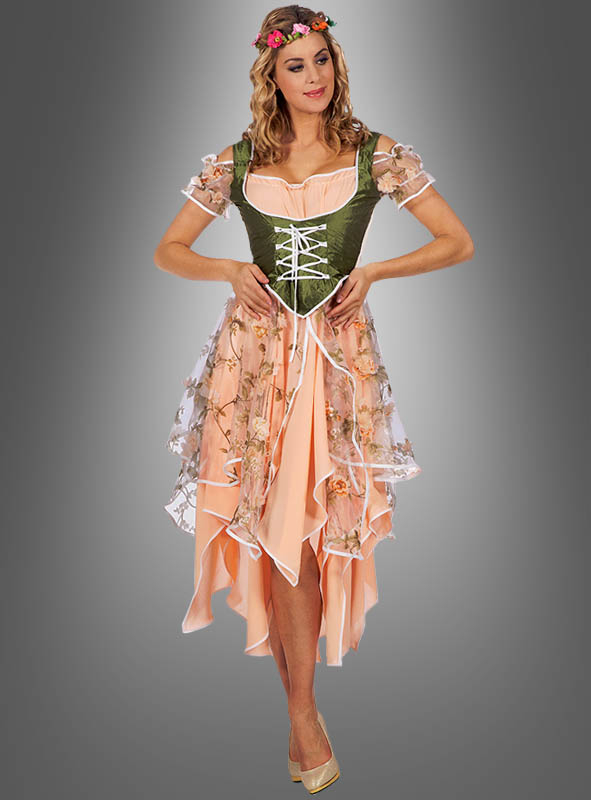 Blumenfee Kleid mit Blüten Damen apricot » Kostümpalast