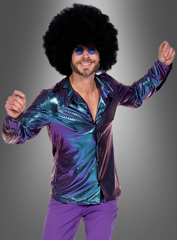 Disco Outfit 70er Hemd lila-blau bei » Kostümpalast