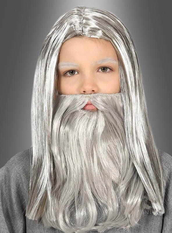 Zauberer Bart grau für Kinder mit Perücke hier kaufen