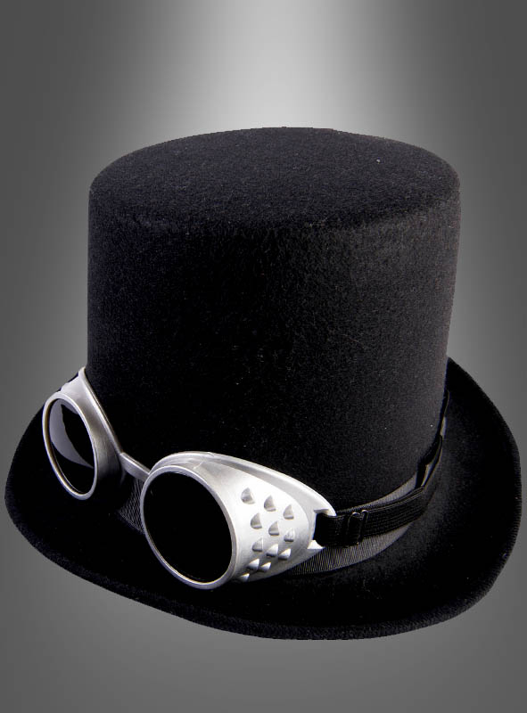 Schwarzer Steampunk Hut mit Brille bei Kostümpalast