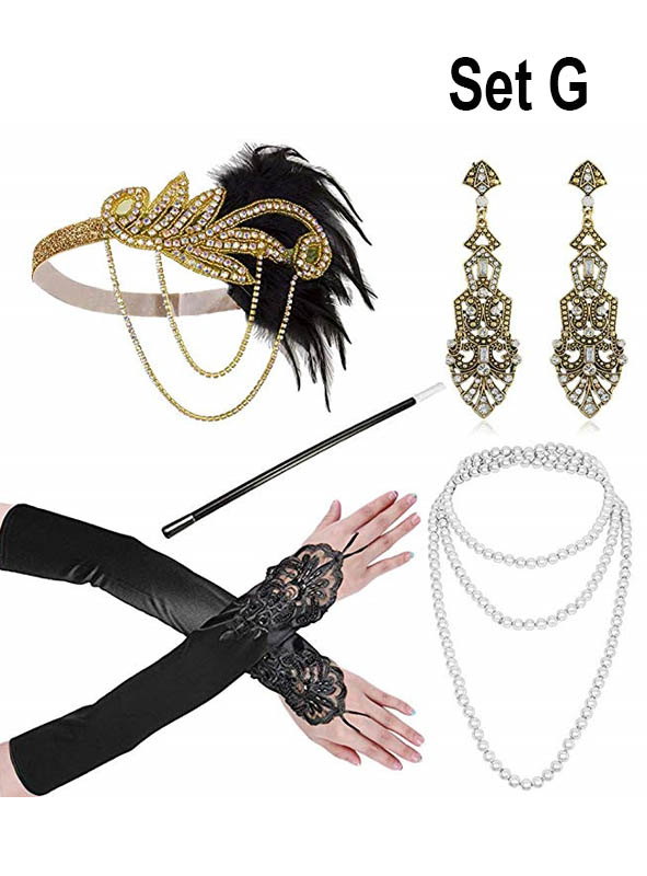 20s Charleston Accessory Kit with Jewelry gold