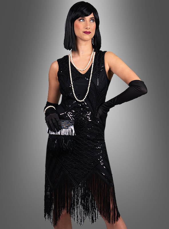 20er Flapper Kleid mit Pailletten und Fransen für Damen